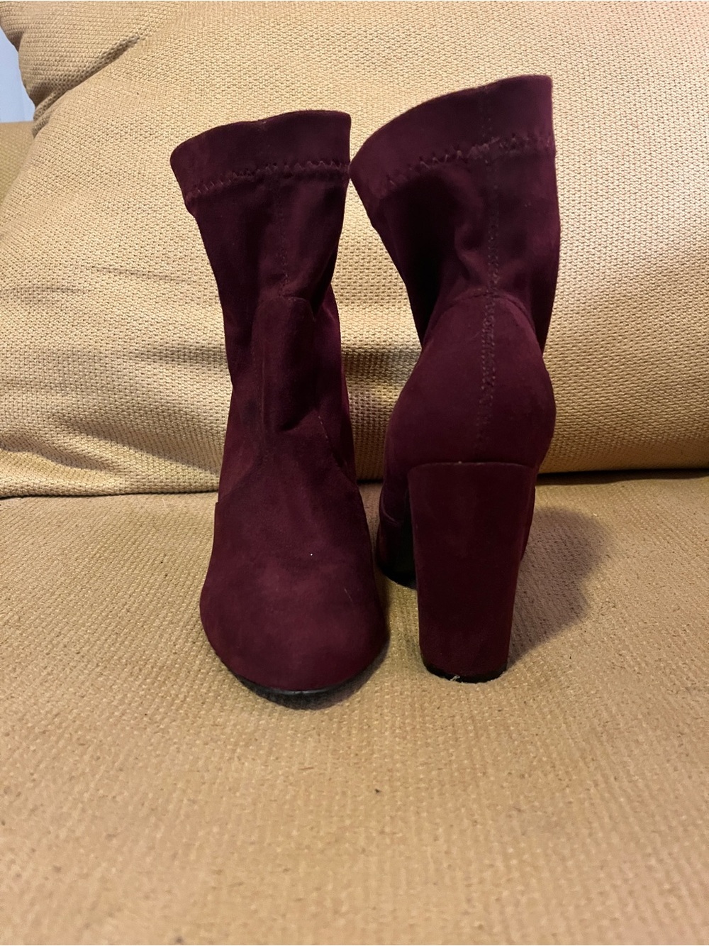 Yoki Wine Suede Block Heel Ankle Boots